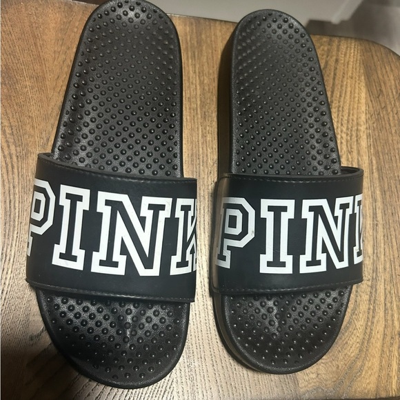 Black PINK Slide Sandals Black & White size 7-8 - Picture 1 of 4